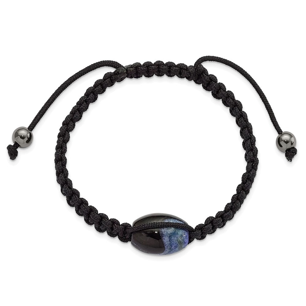 13x Blue Crystal Agate with Hematite Beads Black Cord Adjustable Bolo Bracelet