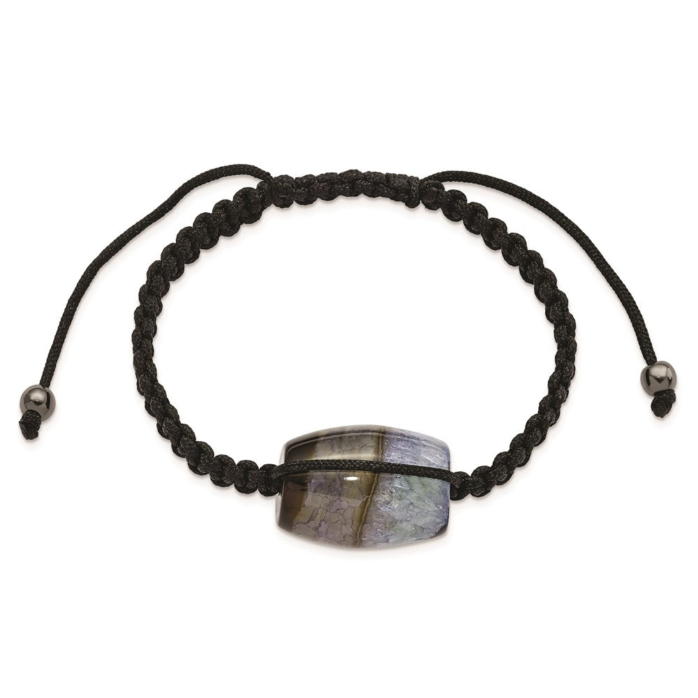 18x Blue Crystal Agate w/ Hematite Beads Black Cord Bracelet