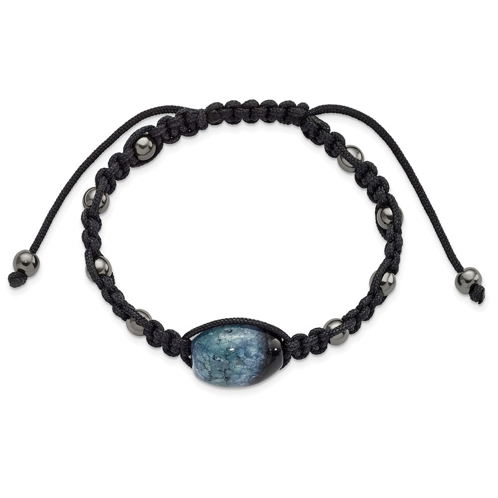 12x Amethyst Crystal Agate and Hematite Beads Black Cord Adjustable Bolo Bracelet