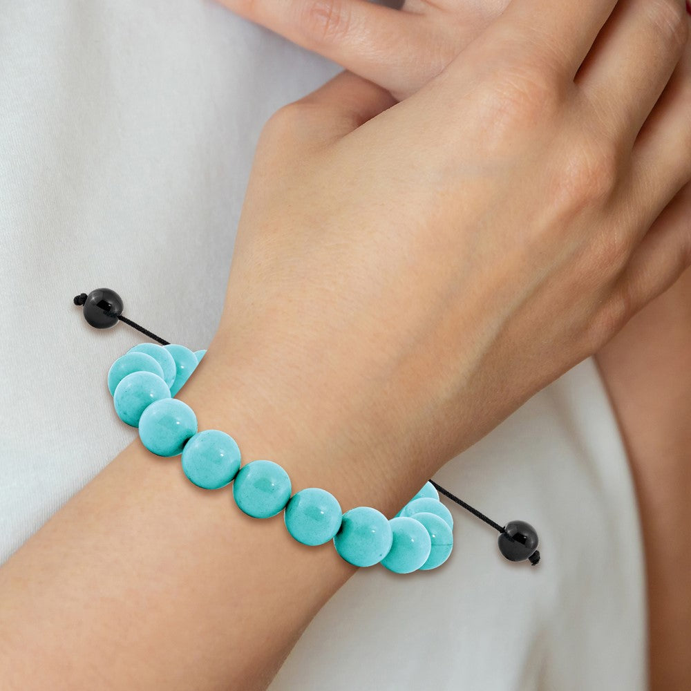Treated Turquoise and Black Cord Adjustable Bolo Bracelet