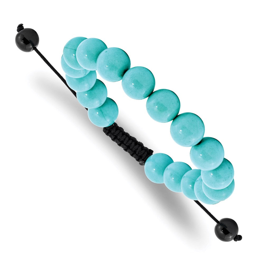 Treated Turquoise and Black Cord Adjustable Bolo Bracelet
