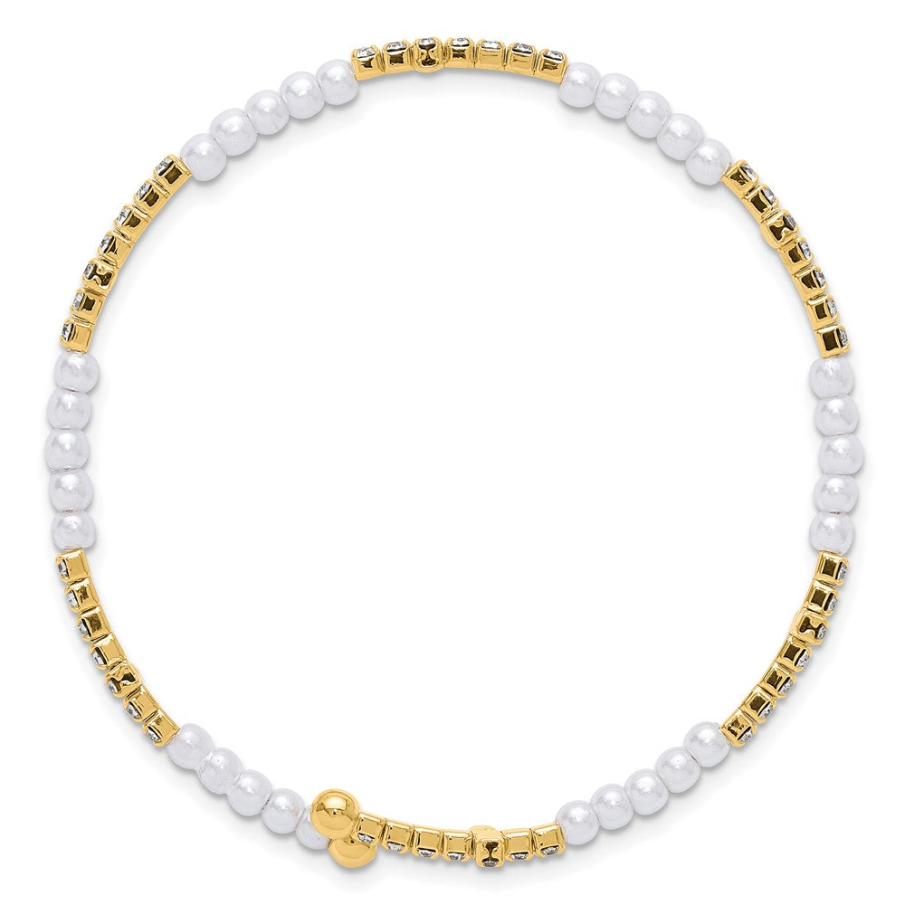 Flash Gold-tone Imitation Acrylic Pearl/Crystal Cross Flexible Bangle