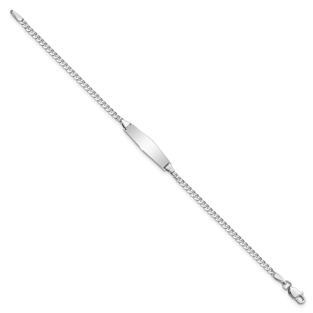 14k White Gold Polished Solid Chain/Solid Plate Flat Curb Link Soft Diamond Shape 19.5x Plate ID Bracelet