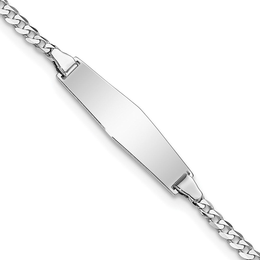 14k White Gold Polished Solid Chain/Solid Plate Flat Curb Link Soft Diamond Shape 19.5x Plate Baby/Child ID Bracelet