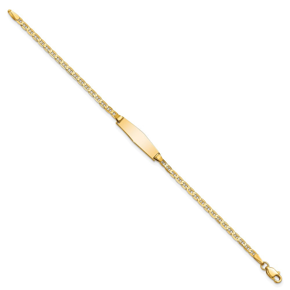 14k Polished Solid Chain/Solid Plate Flat Anchor Link Soft Diamond Shape 19.5x Plate ID Bracelet