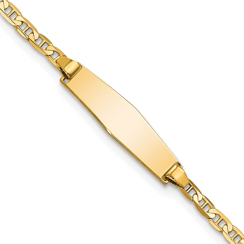 14k Polished Solid Chain/Solid Plate Flat Anchor Link Soft Diamond Shape 19.5x Plate ID Bracelet
