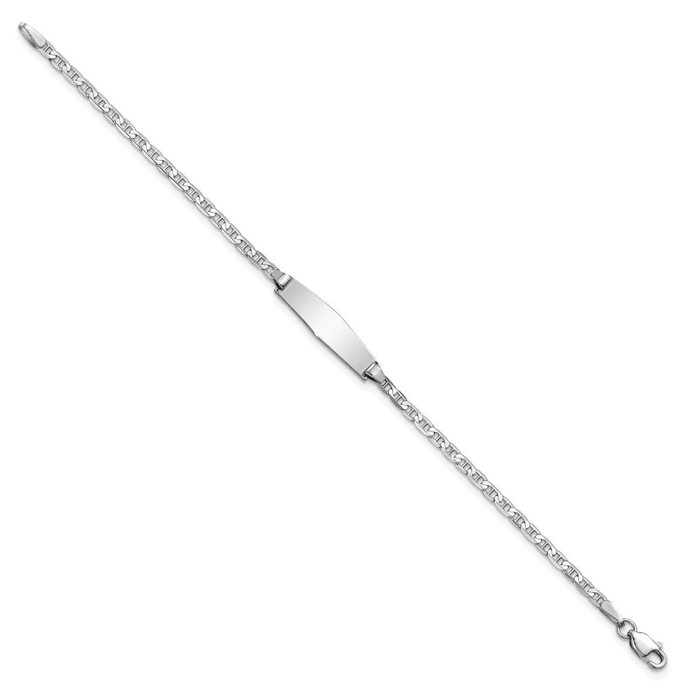 14k White Gold Polished Solid Chain/Solid Plate Anchor Link Soft Diamond Shape 19.5x Plate ID Bracelet