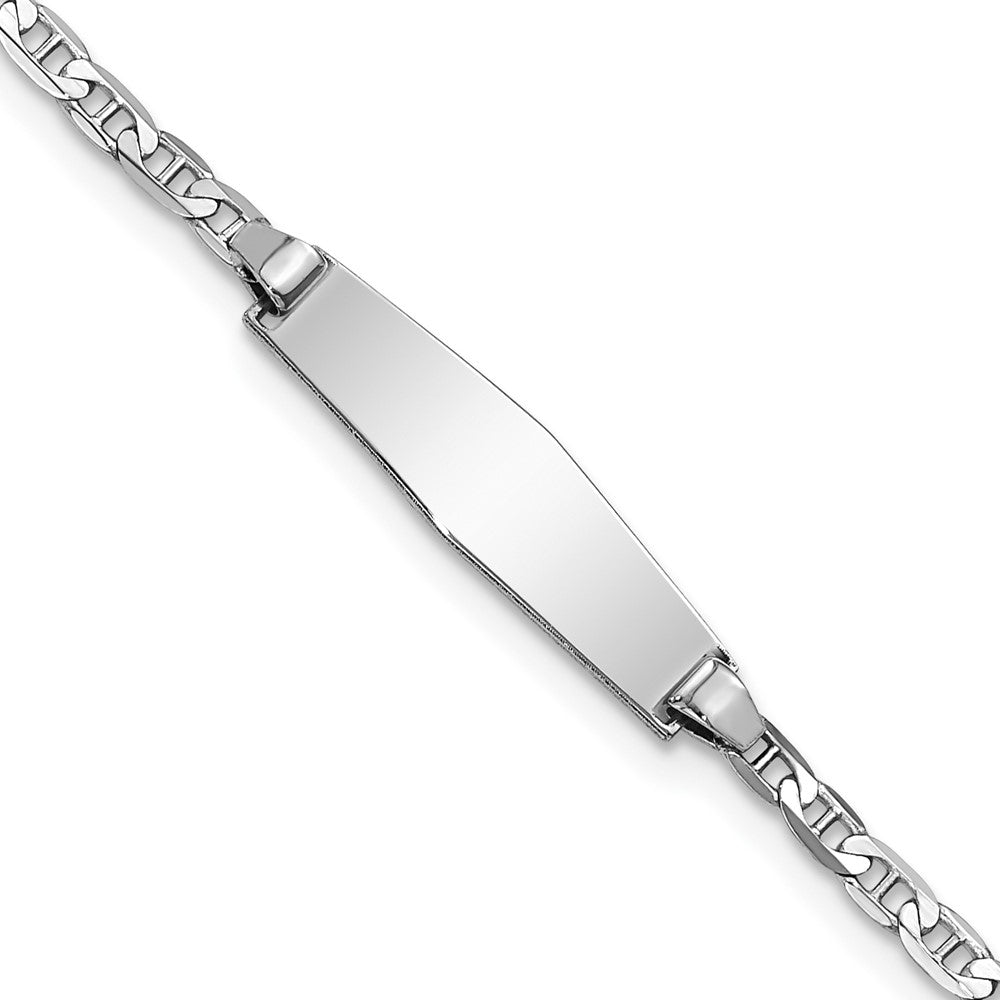 14k White Gold Polished Solid Chain/Solid Plate Anchor Link Soft Diamond Shape 19.5x Plate ID Bracelet