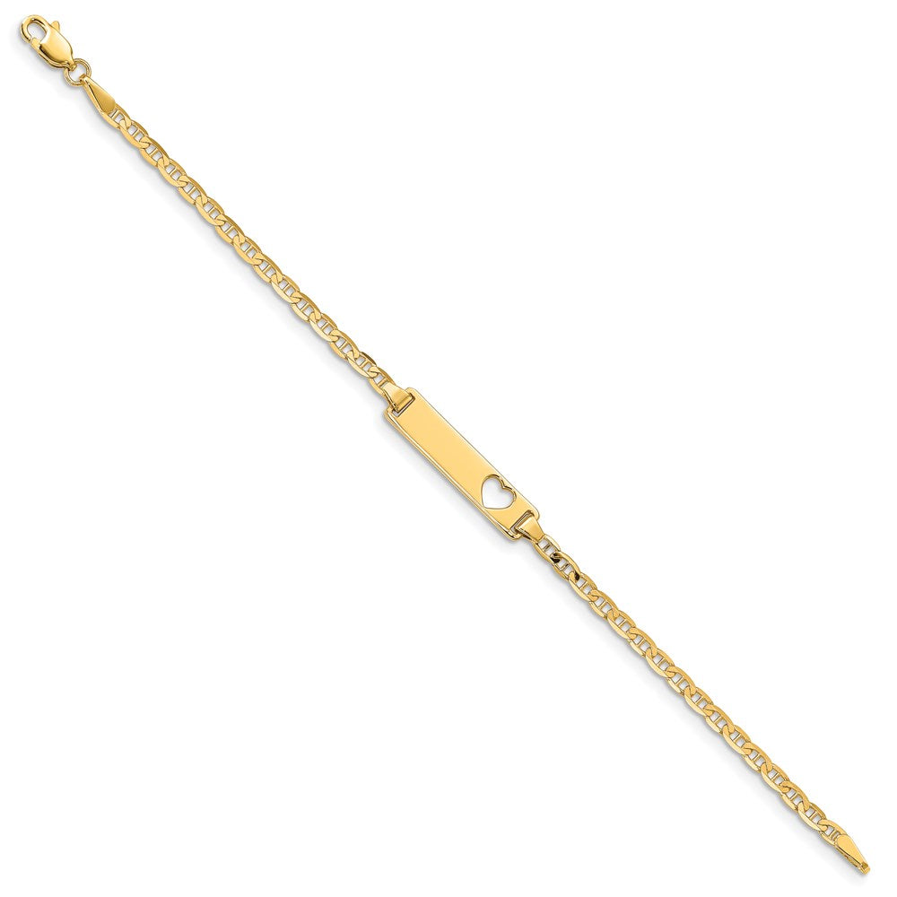 14k Polished Solid Chain/Solid Plate Anchor Link Cut-out Heart 21.5x Plate ID Bracelet