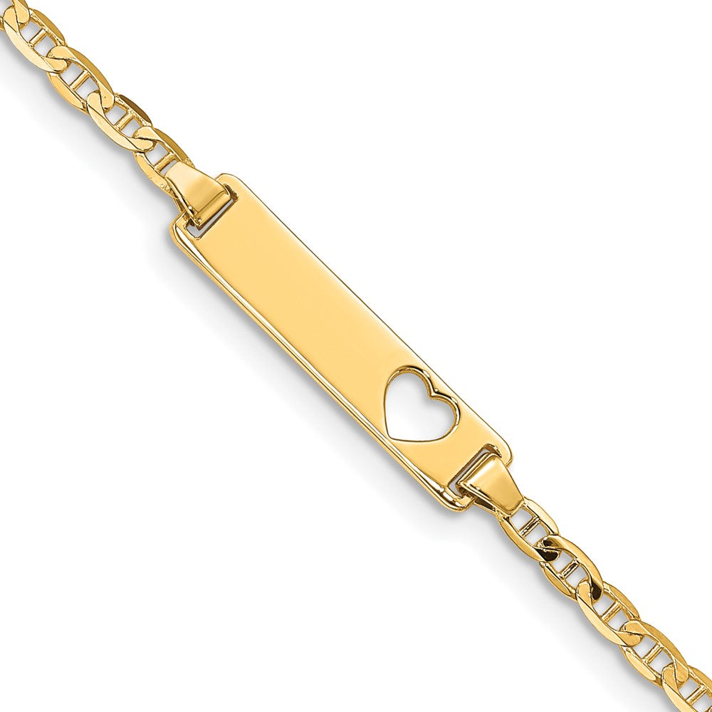 14k Polished Solid Chain/Solid Plate Anchor Link Cut-out Heart 21.5x Plate ID Bracelet