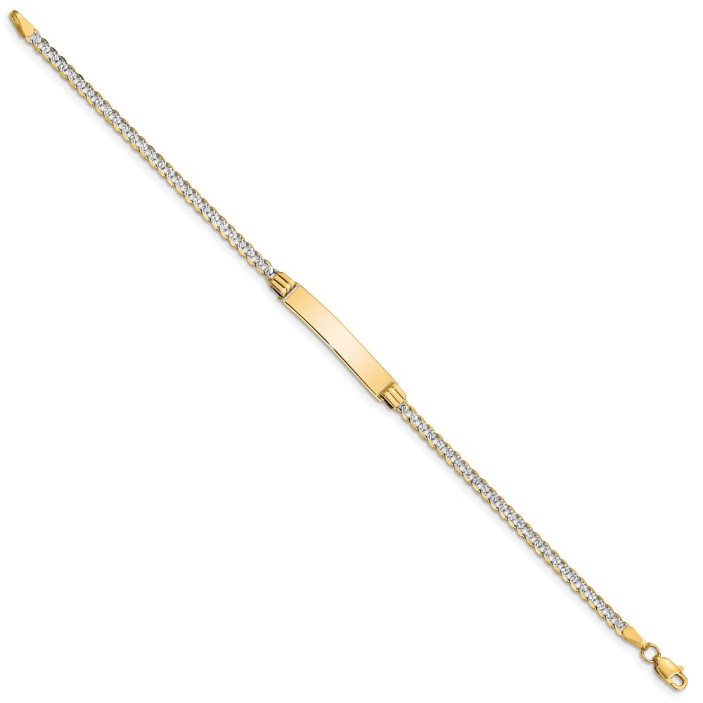 14k with Rhodium Polished Solid Chain/Solid Plate PavÂ Curb Link 26x Plate Baby/Child ID Bracelet
