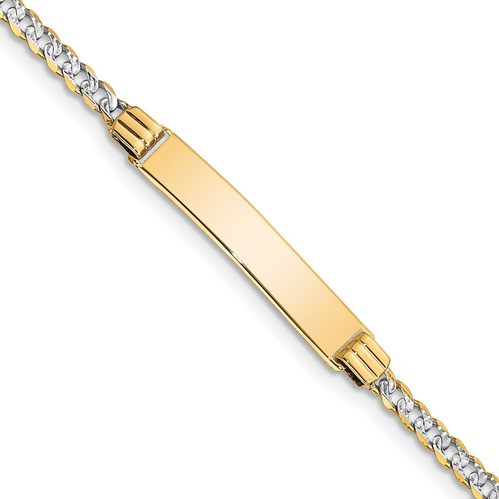 14k with Rhodium Polished Solid Chain/Solid Plate PavÂ Curb Link 26x Plate Baby/Child ID Bracelet