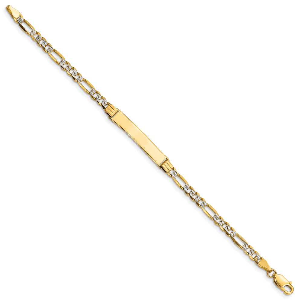 14k with Rhodium Polished Solid Chain/Solid Plate PavÂ Figaro Link 26x Plate Baby/Child ID Bracelet