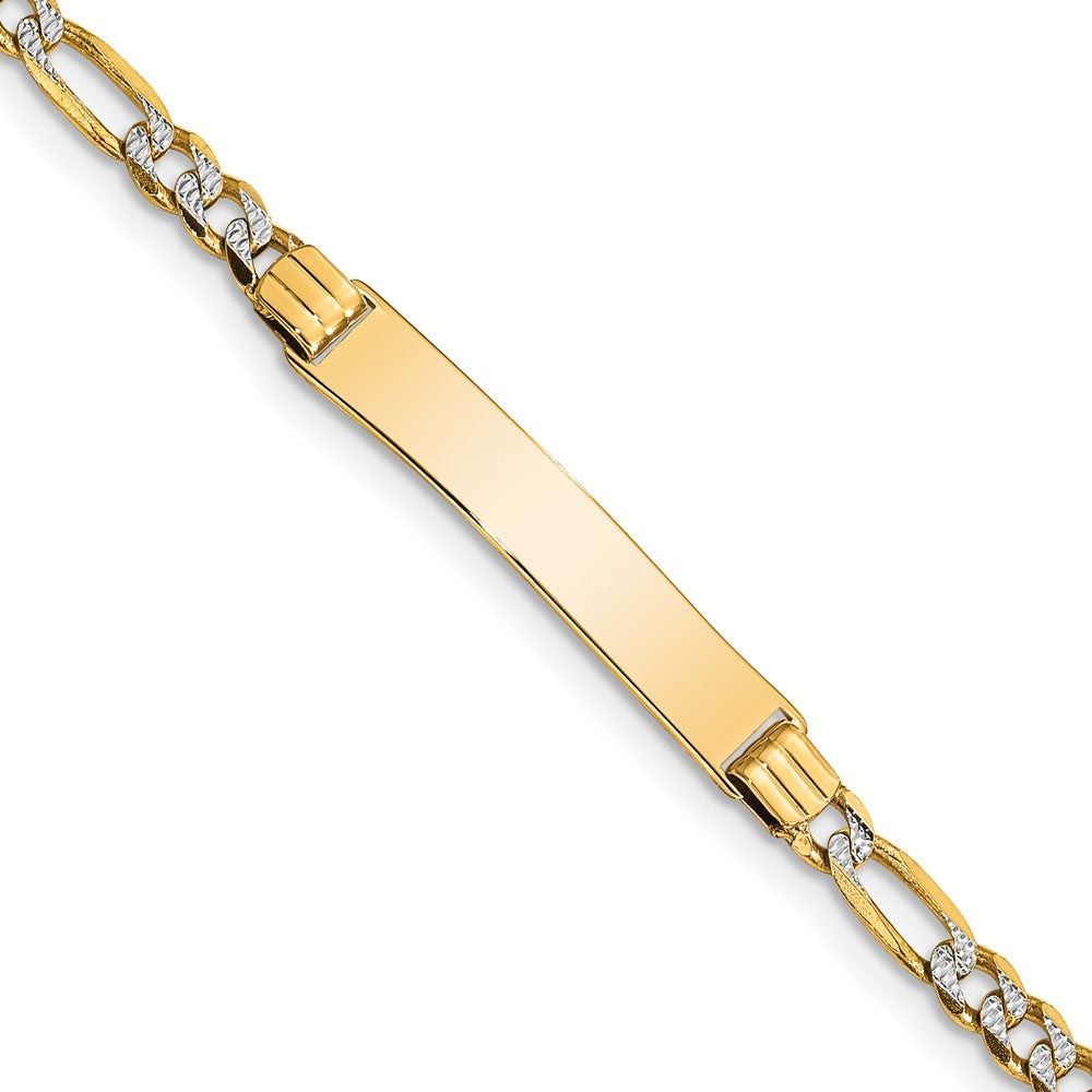 14k with Rhodium Polished Solid Chain/Solid Plate PavÂ Figaro Link 26x Plate Baby/Child ID Bracelet