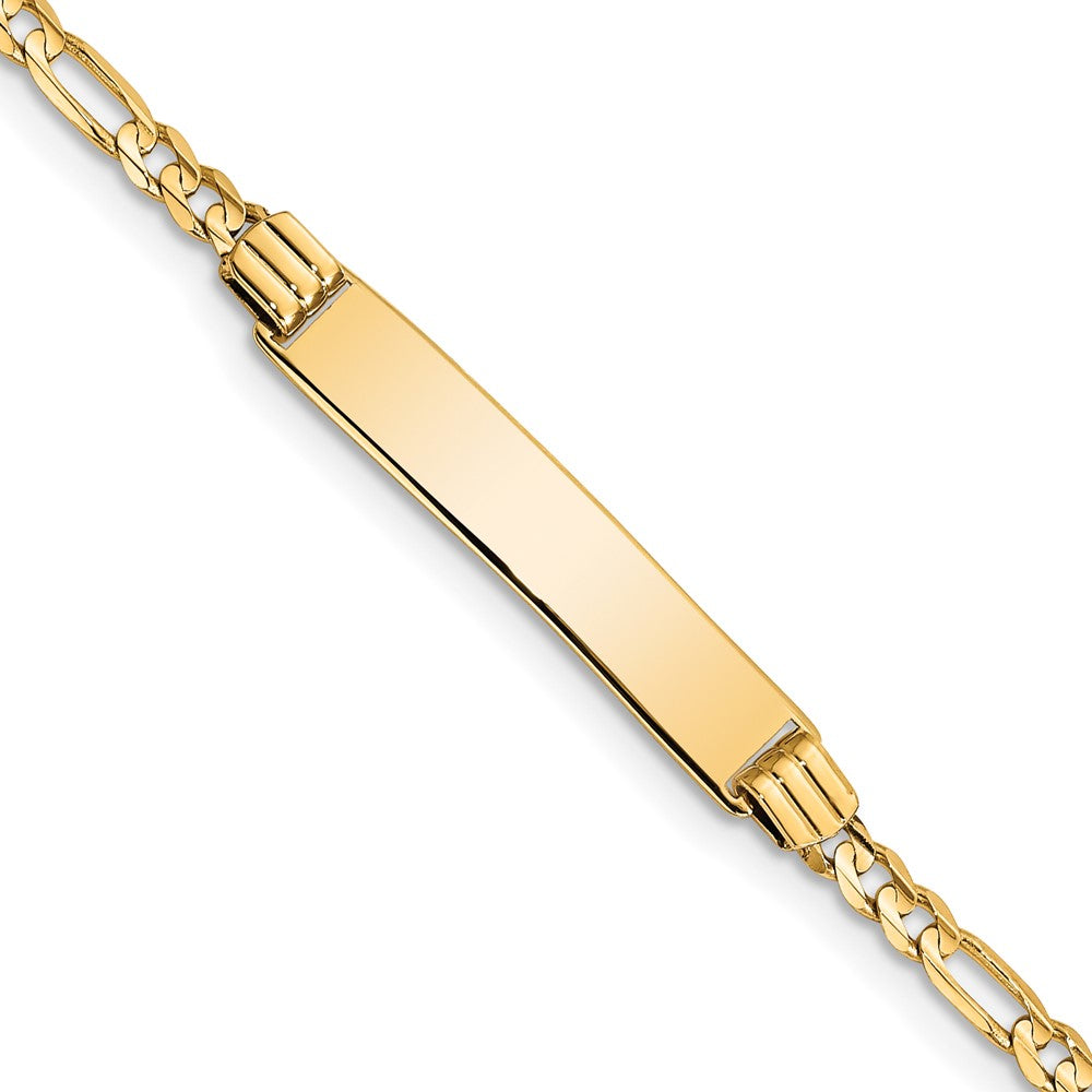 14k Polished Solid Chain/Solid Plate Figaro Link 26x Plate ID Bracelet
