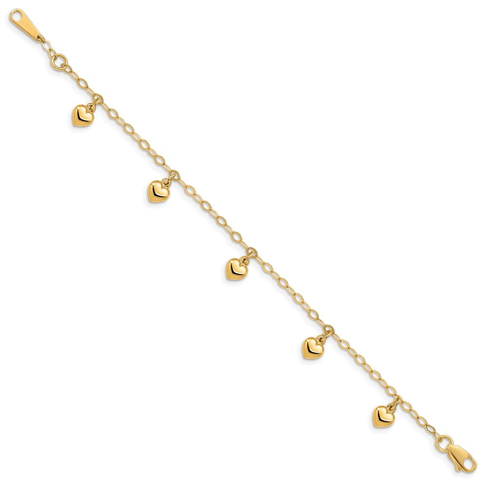 14K Puffed Heart Charm Bracelet