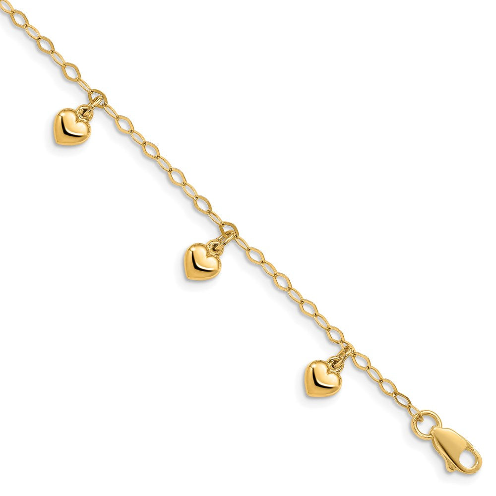 14K Puffed Heart Charm Bracelet