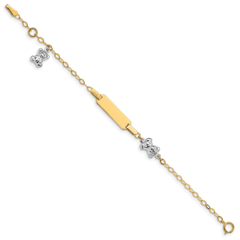 14k Two-tone Polished Teddy Bears and 18x Plate with Extender ID Bracelet