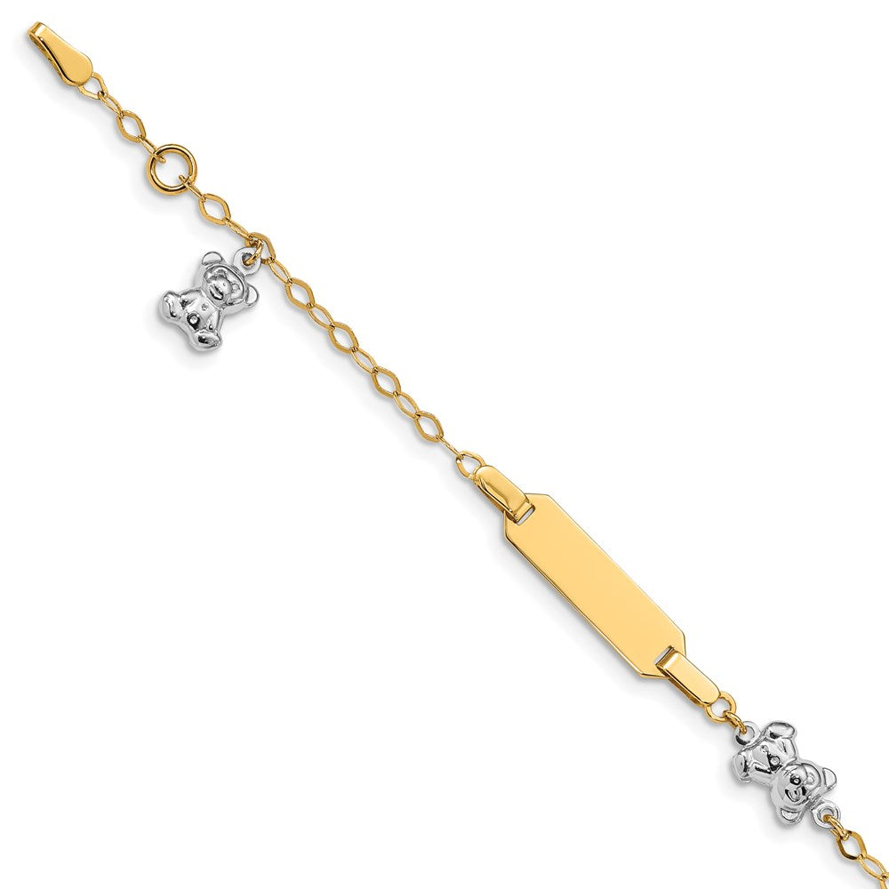 14k Two-tone Polished Teddy Bears and 18x Plate with Extender ID Bracelet