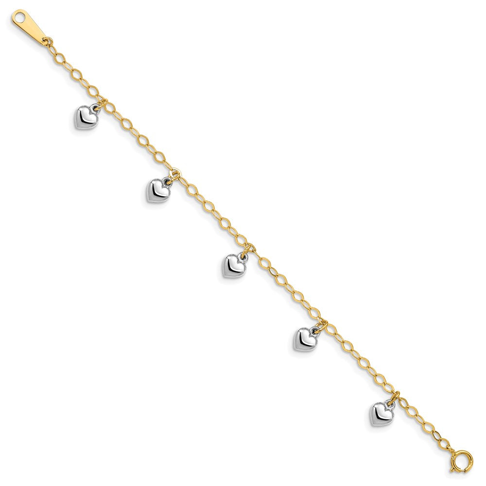 14k Two-tone Polished Dangle Heart Baby Bracelet