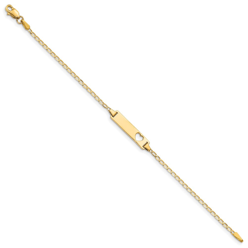 14k Polished Solid Chain/Solid Plate Flat Curb Link Cut-out Heart 20x Plate ID Bracelet
