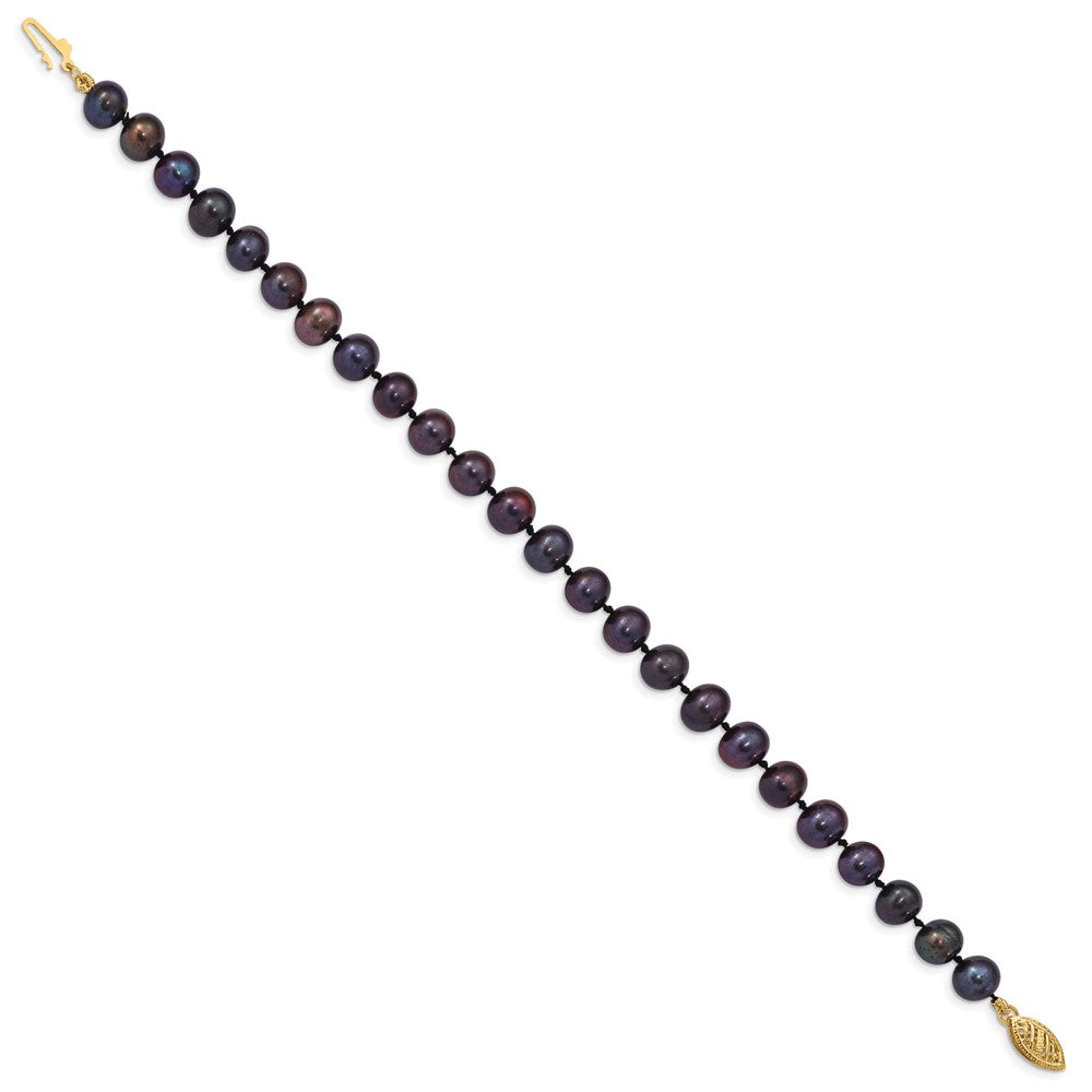 14k 6- Black Near Round Freshwater Cultured Pearl Bracelet