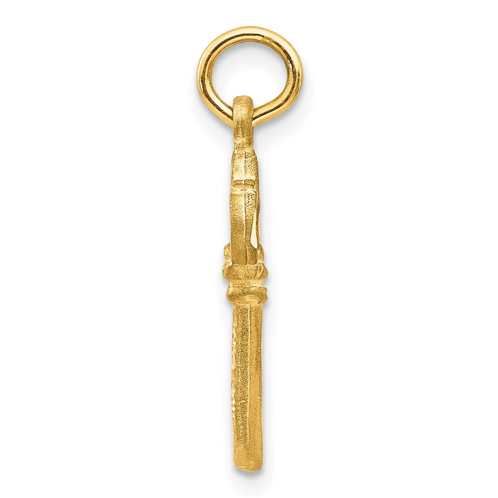 14K Polished Diamond-cut 3D Key Charm