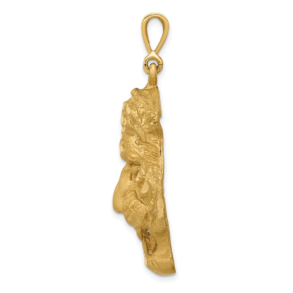 14k Large Satin Diamond-cut Tiger Head Pendant