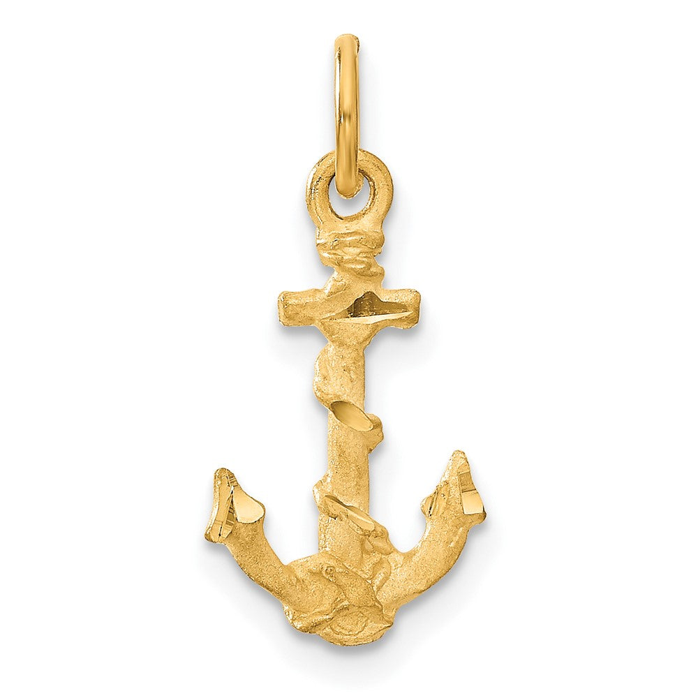14k 3-D Satin Diamond-cut Anchor with Rope Charm
