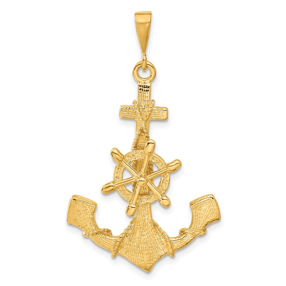 14k Large Anchor with Moveable Ships Wheel Charm