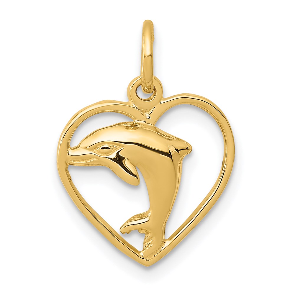 14k Dolphin in Heart Charm