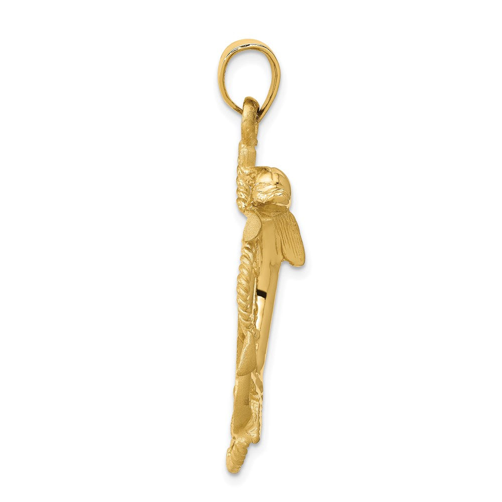 14k Large Polished and Satin Dolphin on Anchor Charm