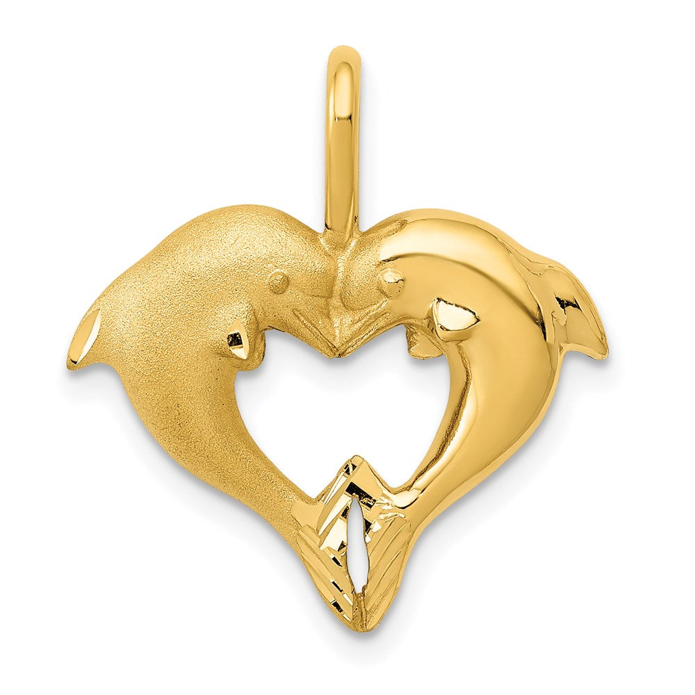 14k Satin and Polished Dolphin Heart Pendant