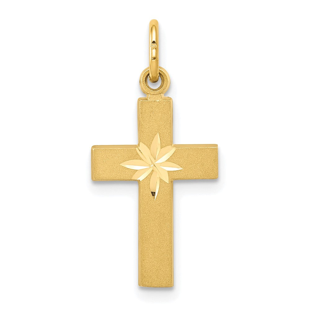 14k Small Diamond-cut Cross Pendant