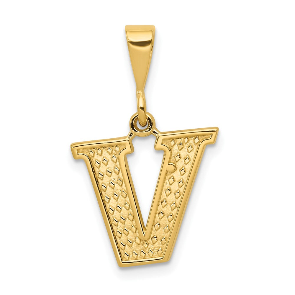 14k Textured Initial V Charm