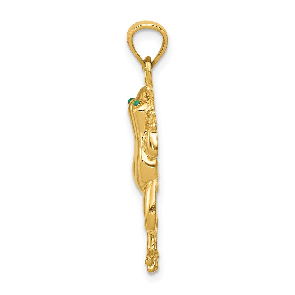 14k Frog with Green Enameled Eyes Charm