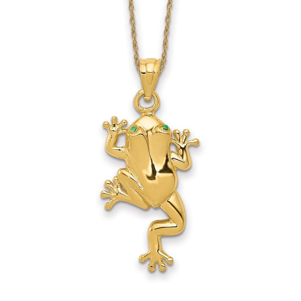 14k Frog W/ Enameled Eyes Charm Necklace