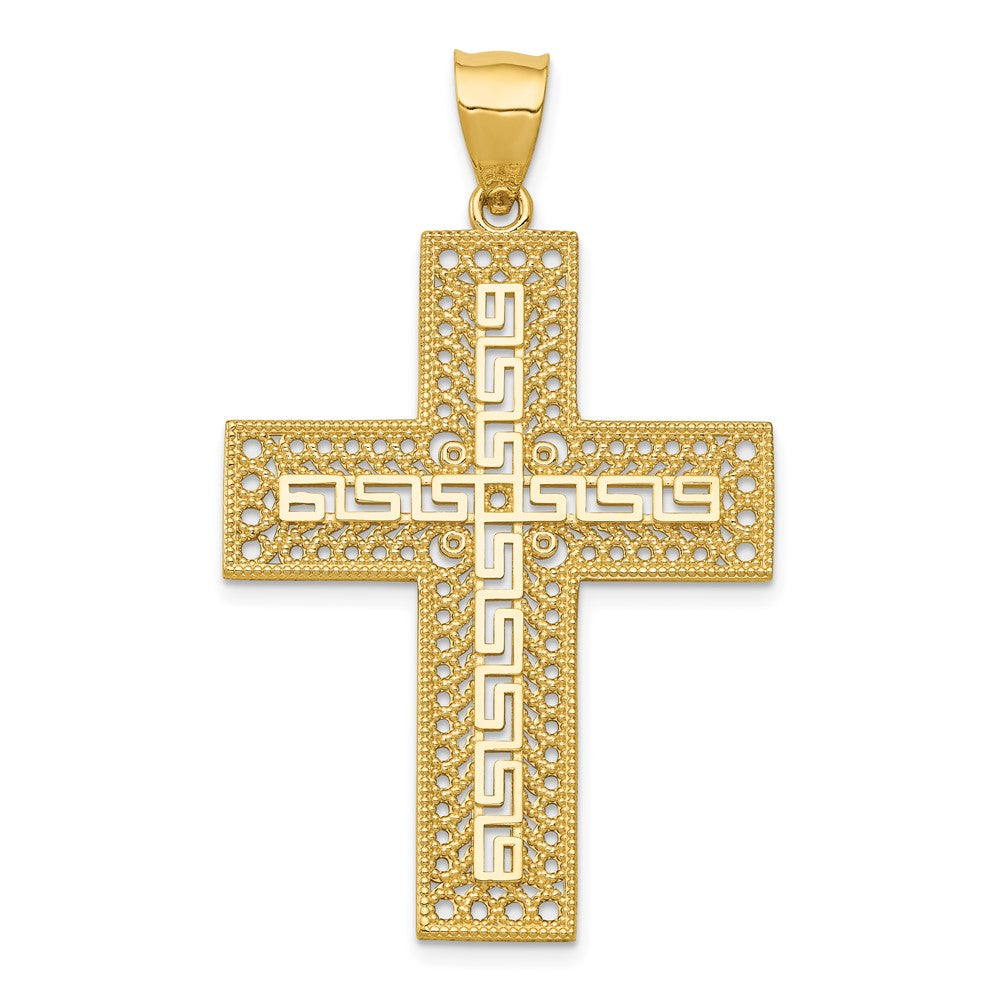 14k Greek Key Filigree Cross Pendant