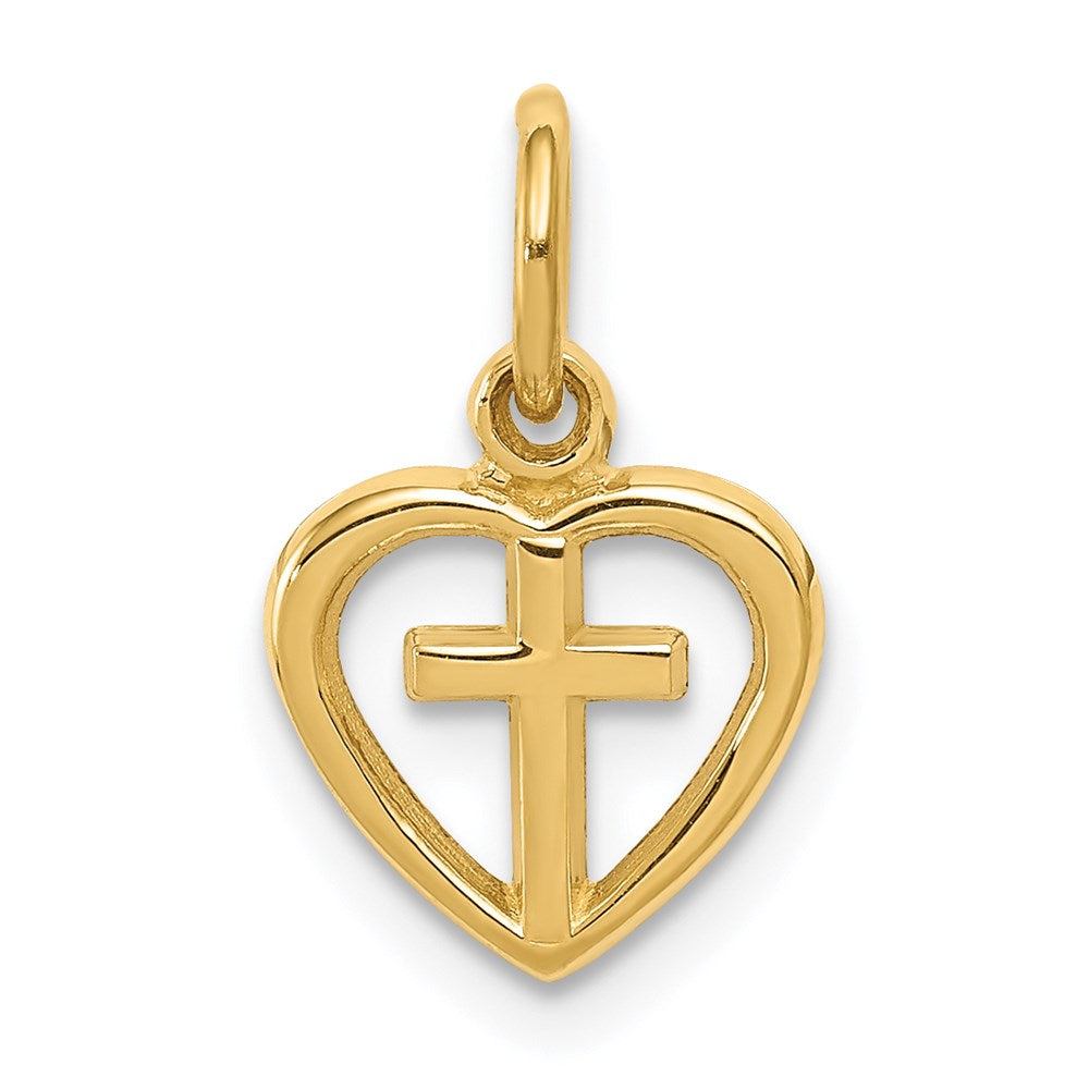14k Small Cross in Heart Charm