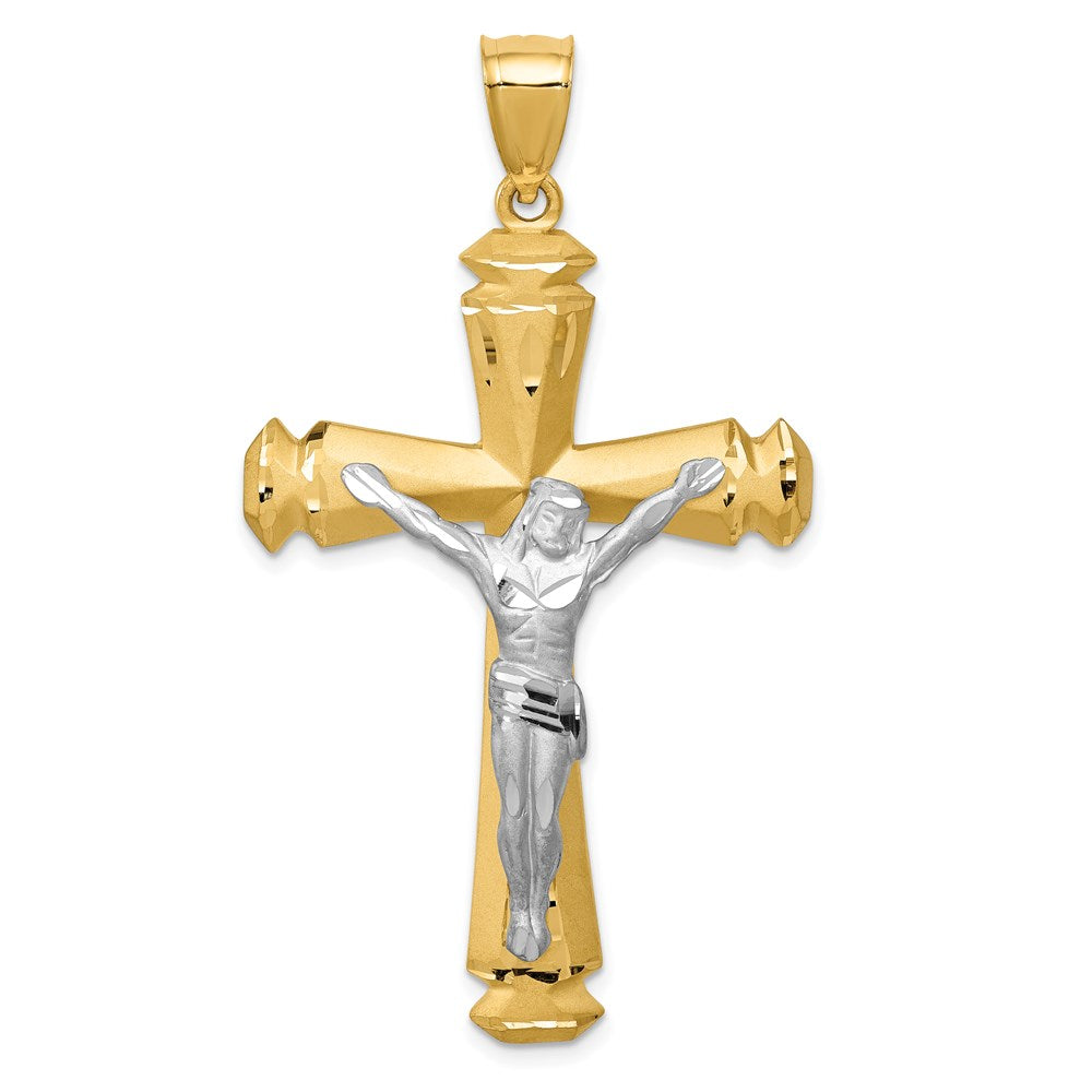 14k Satin Two-tone Crucifix Pendant