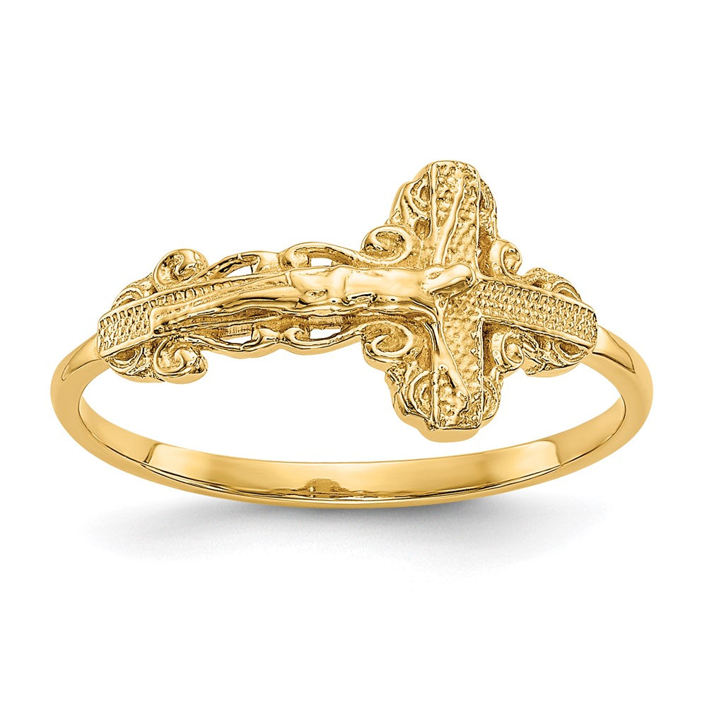 14K Diamond-cut Crucifix Ring