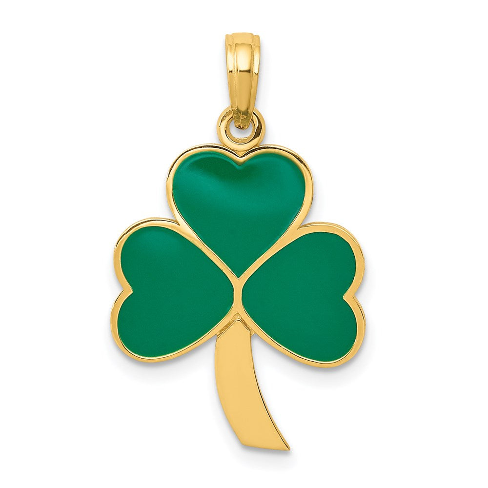 14k Green Enameled Shamrock Pendant