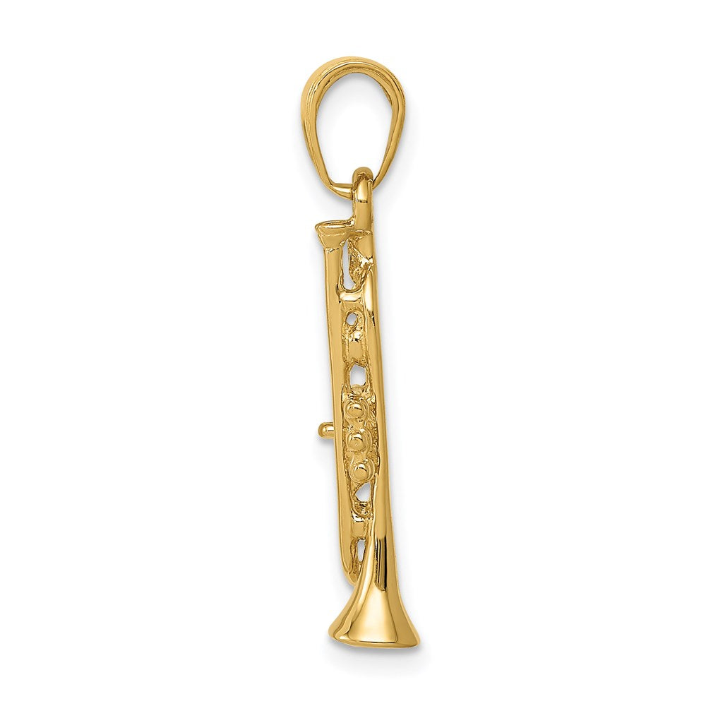 14K Solid Polished 3-D Trumpet Pendant