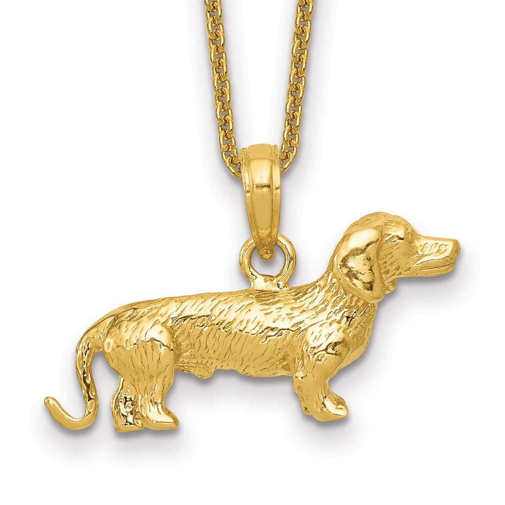 14k Solid Polished 3-Dimensional Wire Haired Dachshund Charm w/ chain