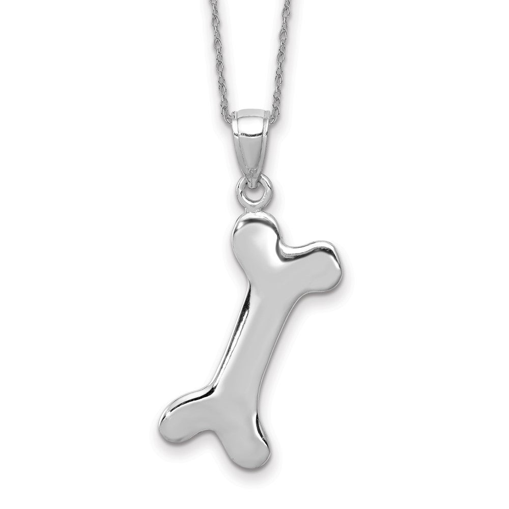 14k White Gold Solid Polished Dog Bone Necklace