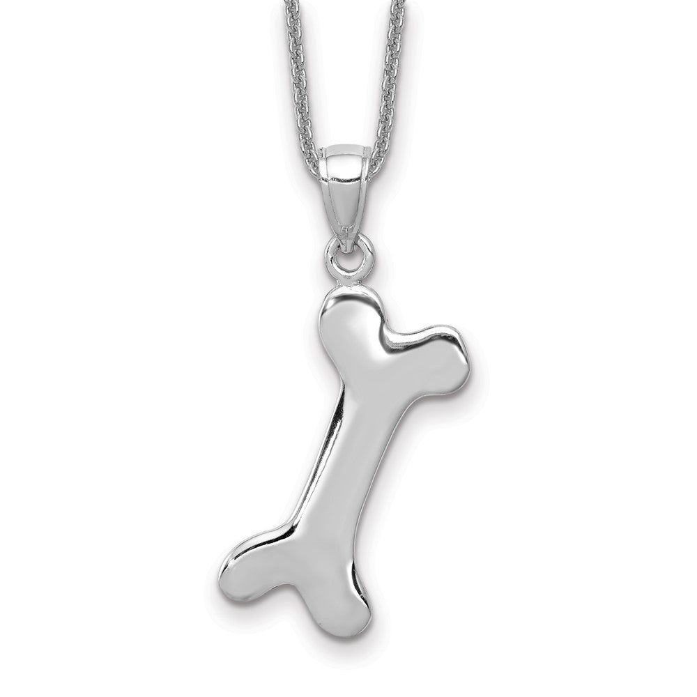 14k White Gold Solid Polished Dog Bone Necklace