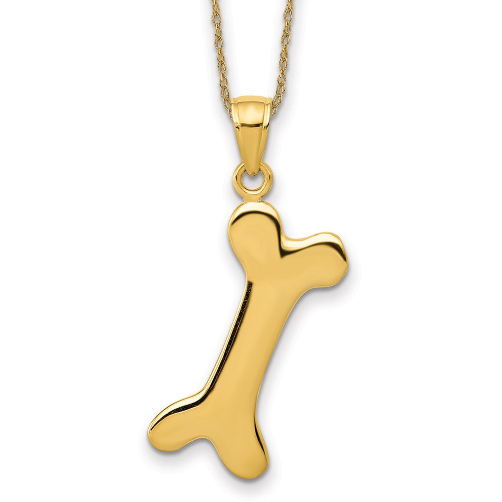 14k Solid Polished Dog Bone Necklace