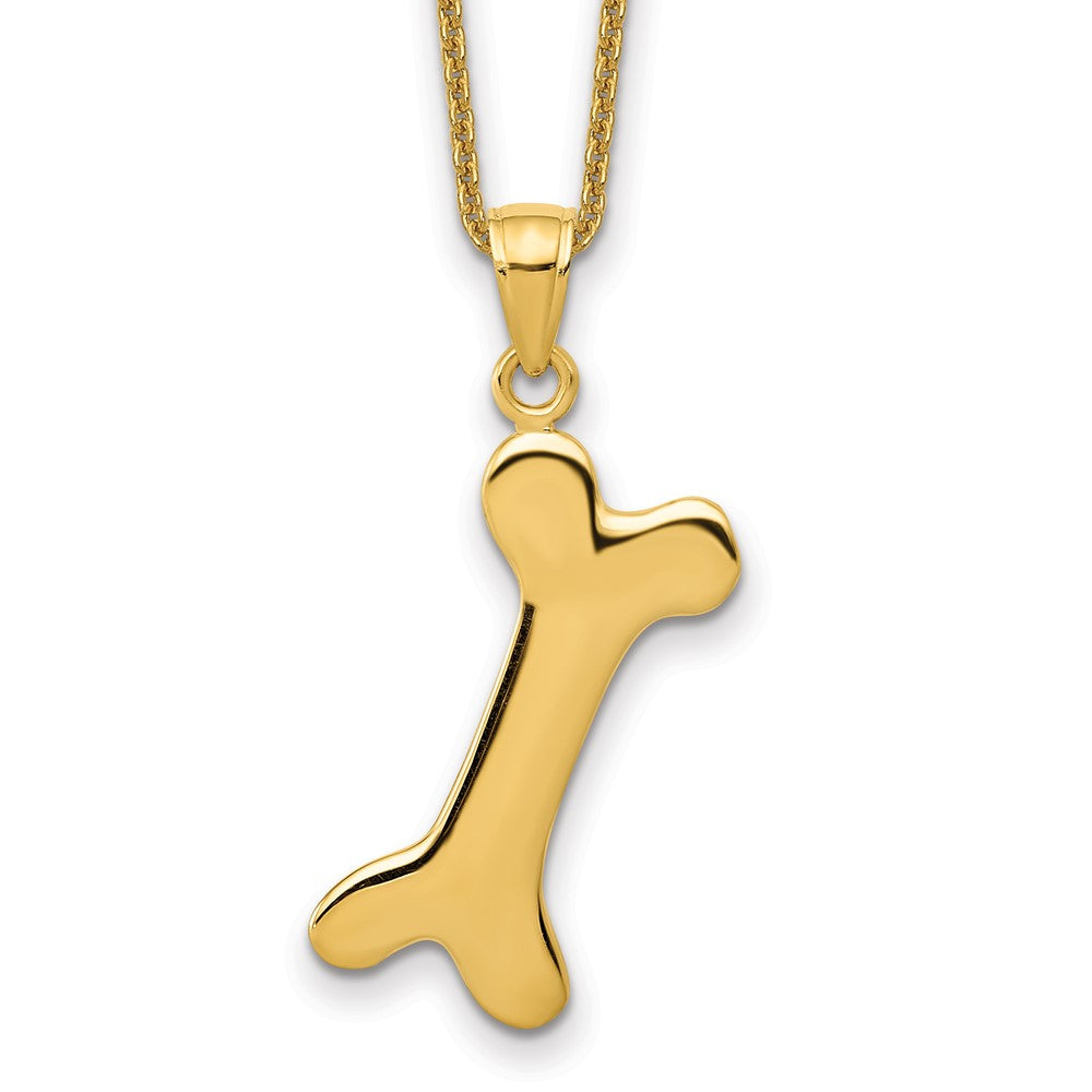 14k Solid Polished Dog Bone Necklace