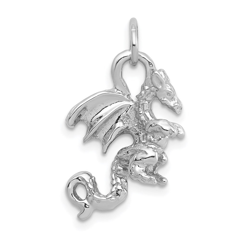 14k White Gold Solid Polished 3-D Dragon Charm