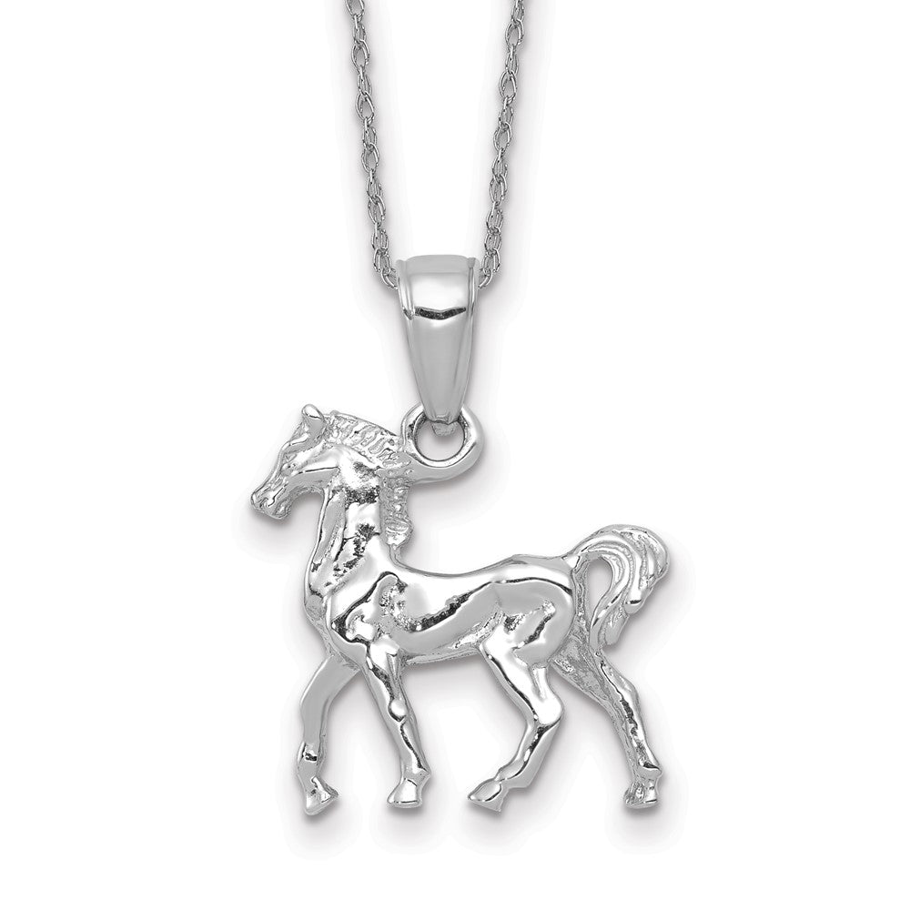 14k White Gold Solid Polished 3-D Horse Necklace